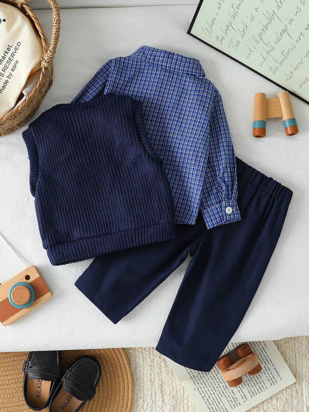 2025 Baby Boys Autumn Thin Gentleman Stripe Long Sleeve Tops +Solid Vest+Pants Three Pieces Set For 1-3Y Formal Clothes