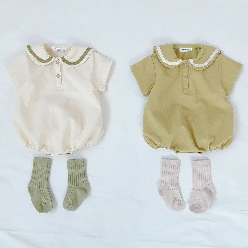 4989 Baby College Wind Clothes Summer Korean Baby Girl's One Piece Clothes Short Sleeve Cute Boy's Climbing Clothes