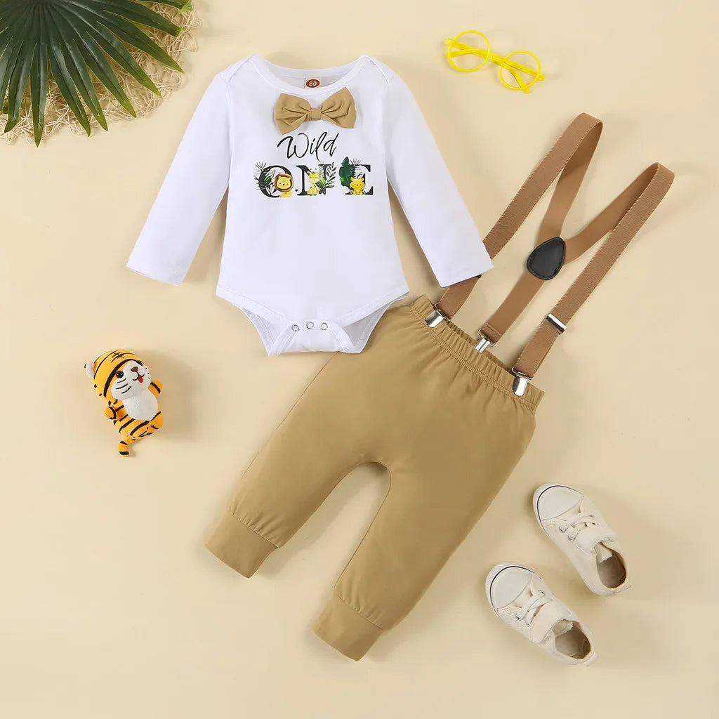 Baby My First Year Old Birthday Outfit for Cake Smash Photoshoot Suits Set Animal Newborn Romper Suspender Pants Infant Clothes
