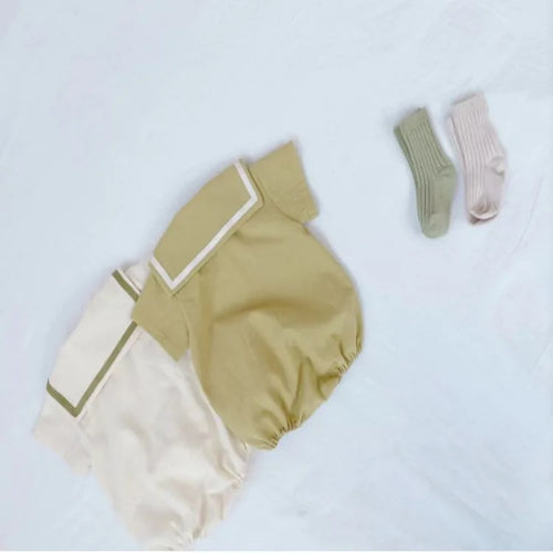 4989 Baby College Wind Clothes Summer Korean Baby Girl's One Piece Clothes Short Sleeve Cute Boy's Climbing Clothes